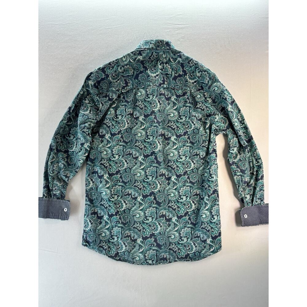 Nick Graham Teal Navy Blue SequinsMens M 15.5 34-35 Long Sleeve Button Up Shirt - Picture 7 of 7